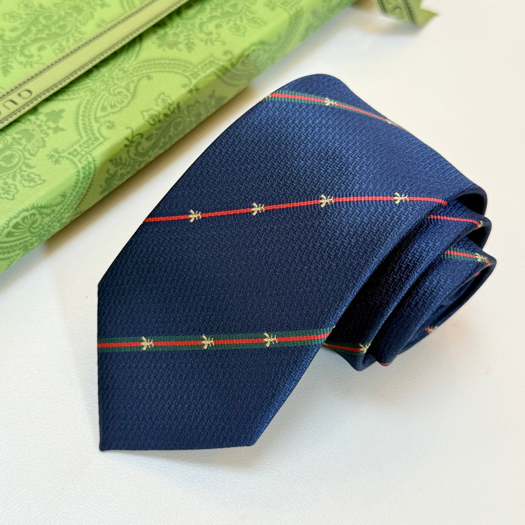 Gucci Style Men's Equestrian Stripe Silk Tie