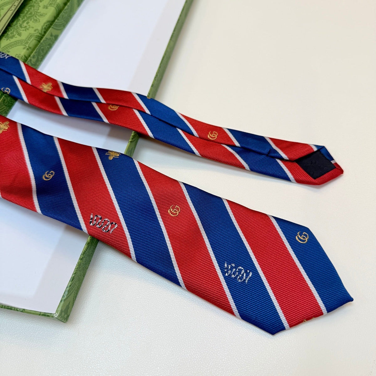 Gucci Style Men's Equestrian Stripe Silk Tie