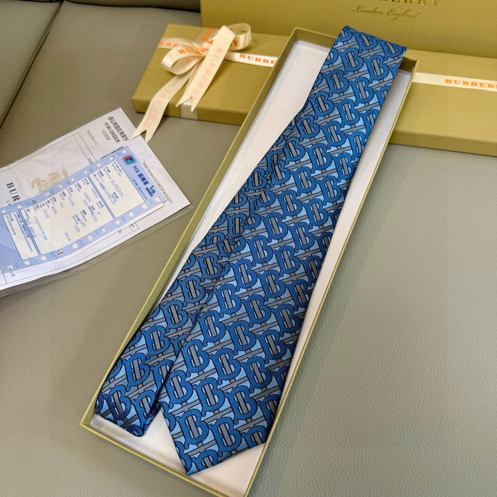 Burberry Style Men's Monogram Pattern Silk Tie