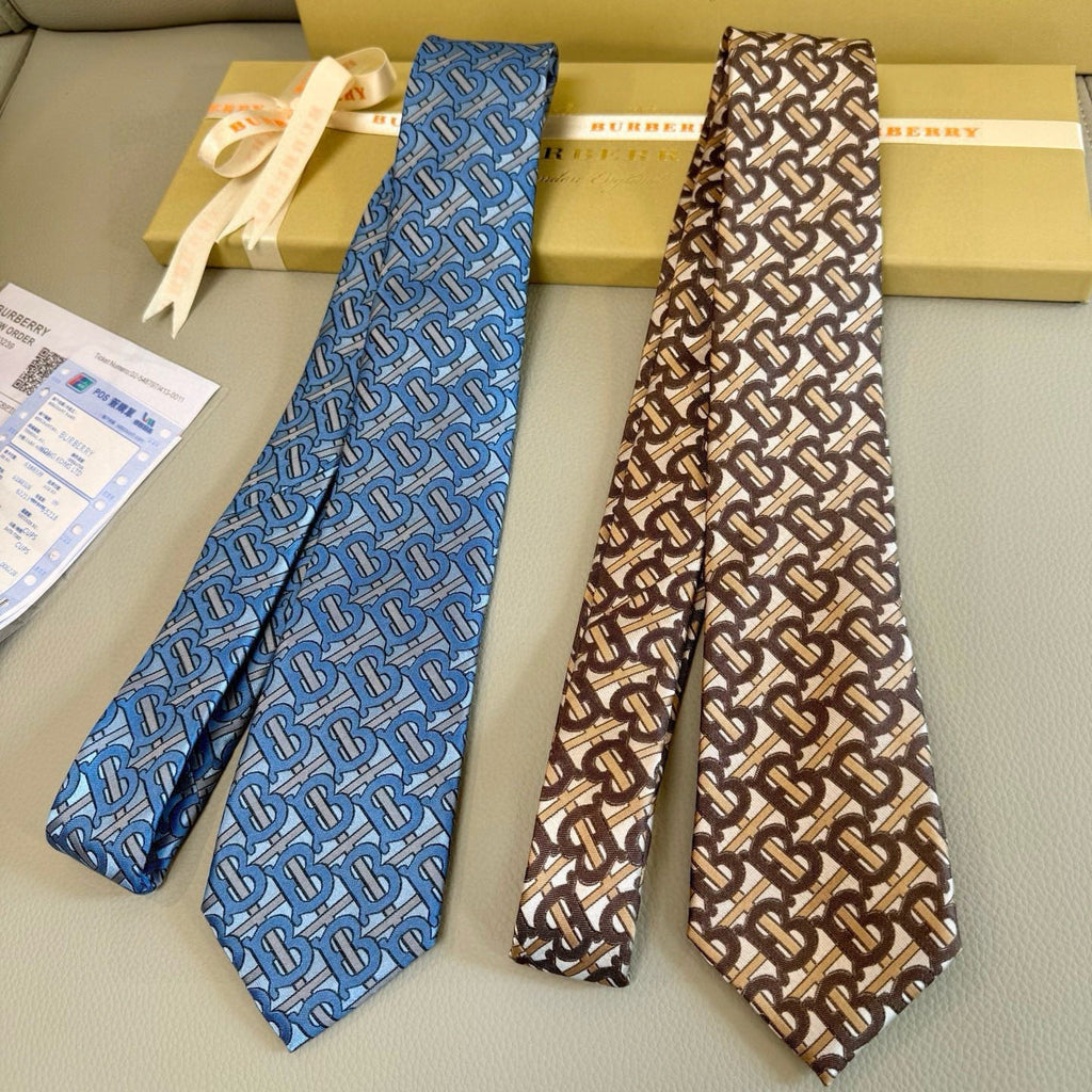 Burberry Style Men's Monogram Pattern Silk Tie