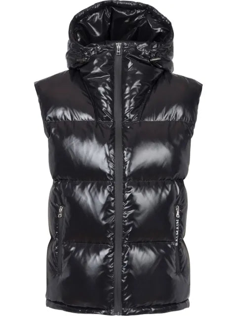 Balmain puffer hooded sleeveless jacket