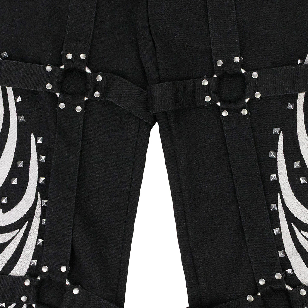 BLACK WINGED LOGO BONDAGE PANTS