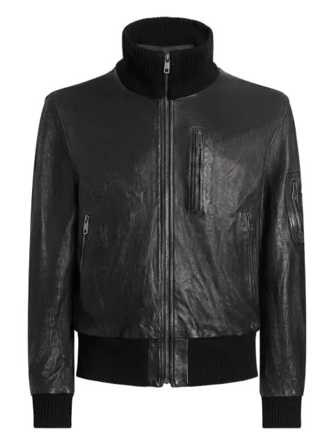 Dolce & Gabbana ribbed-collar leather jacket