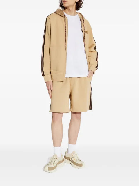 Moncler striped logo-detail zip-up cotton hoodie