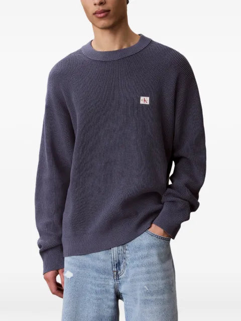 Calvin Klein logo-patch waffle-knit sweater