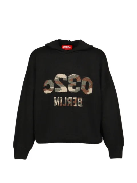 032c Selfie intarsia-knit camouflage-pattern hoodie