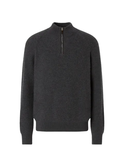 Zegna dark grey mélange Oasi cashmere zip mock sweater