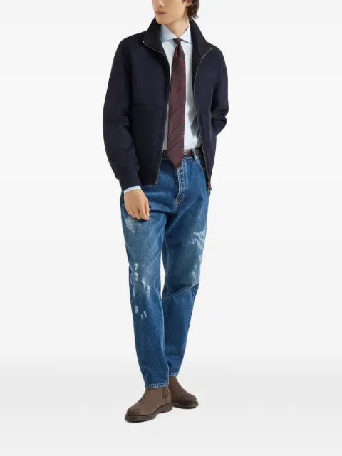 Brunello Cucinelli reversible bomber jacket in cashmere Prince of Wales flannel