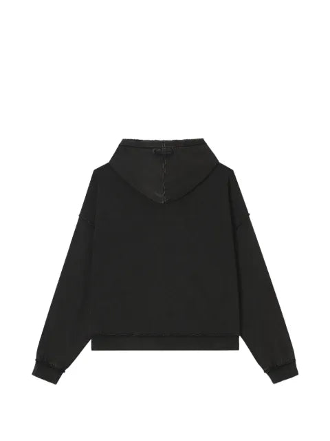 FIVE CM graphic-print raw-edge hoodie