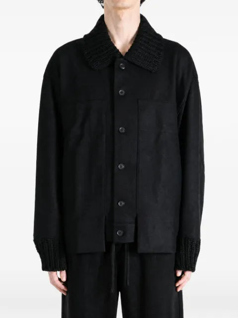 Yohji Yamamoto chunky-knit trim shirt jacket