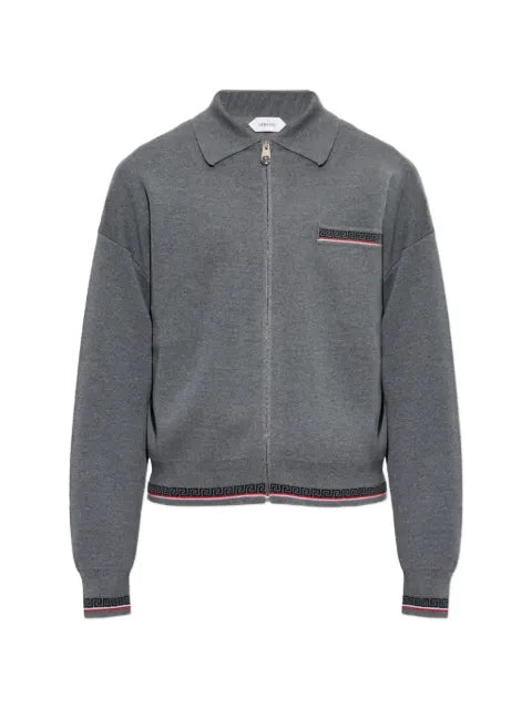 Versace jacquard wool knit zip sweater