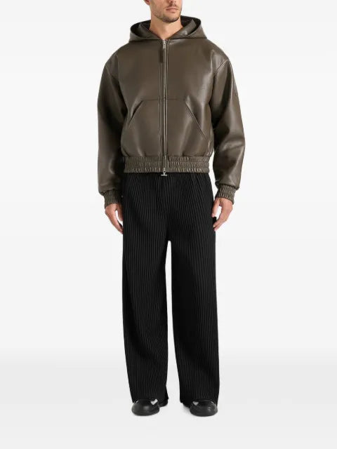Manière De Voir Jude - leather zip-through hooded jacket - olive