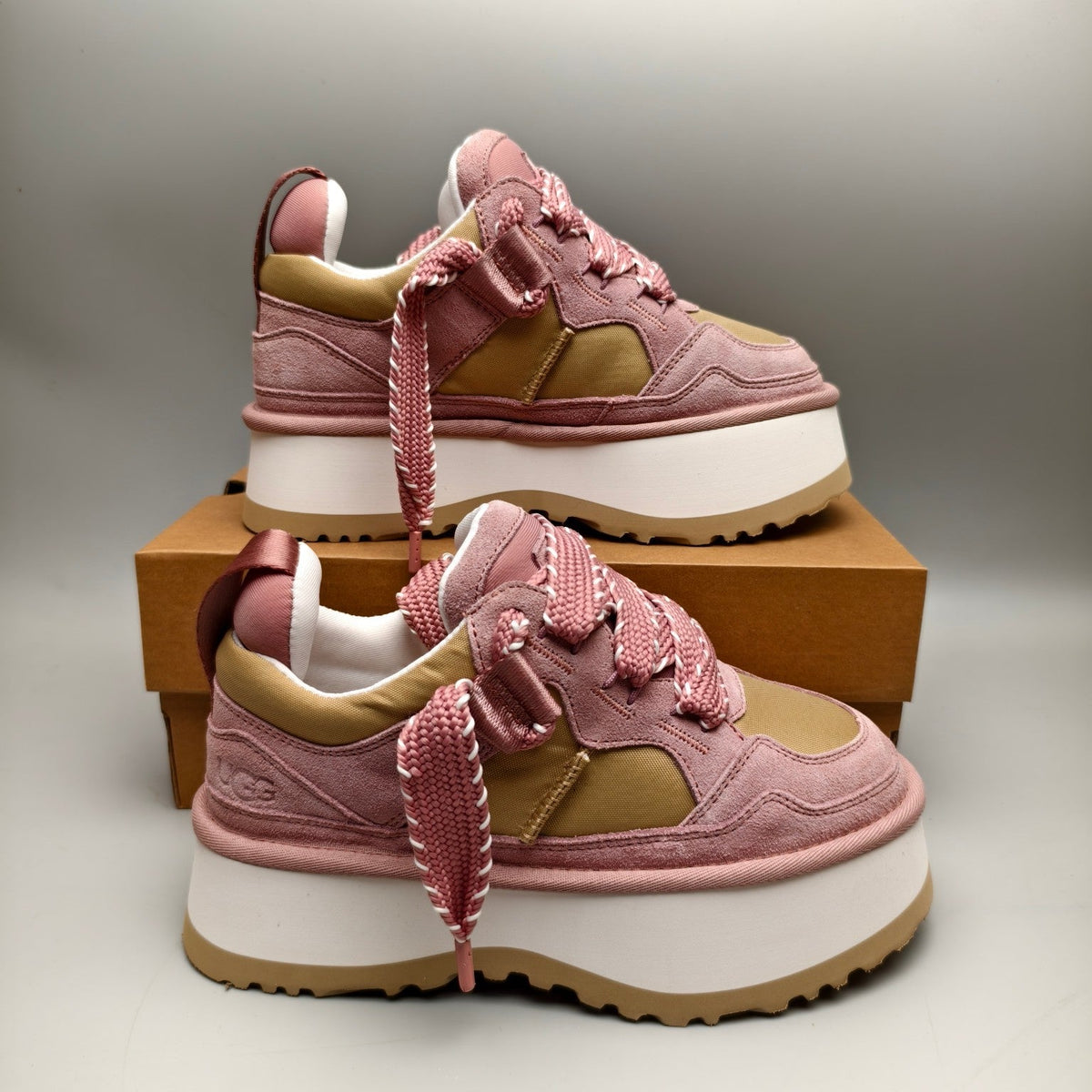 Pink Chunky Sole Dad Sneakers — Lace-Up | New Arrival | In Stock