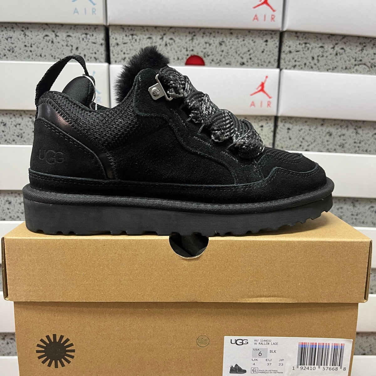 UGG Lowmel Lace-Up Sneaker – Suede & Mesh Low-Top Trainer with Black UGGplush Lining & Tonal Woven Laces in Black