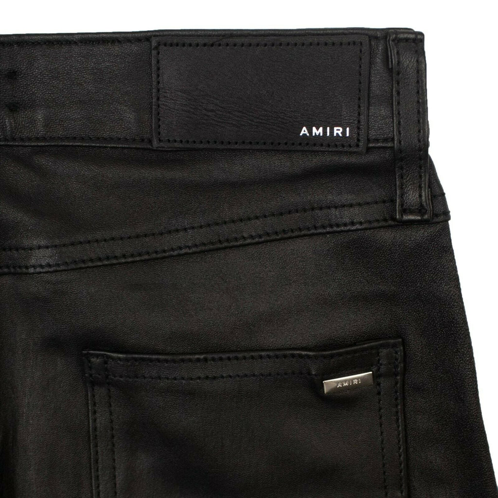 Amiri Crop Straight Lthr Denim Pants - Black