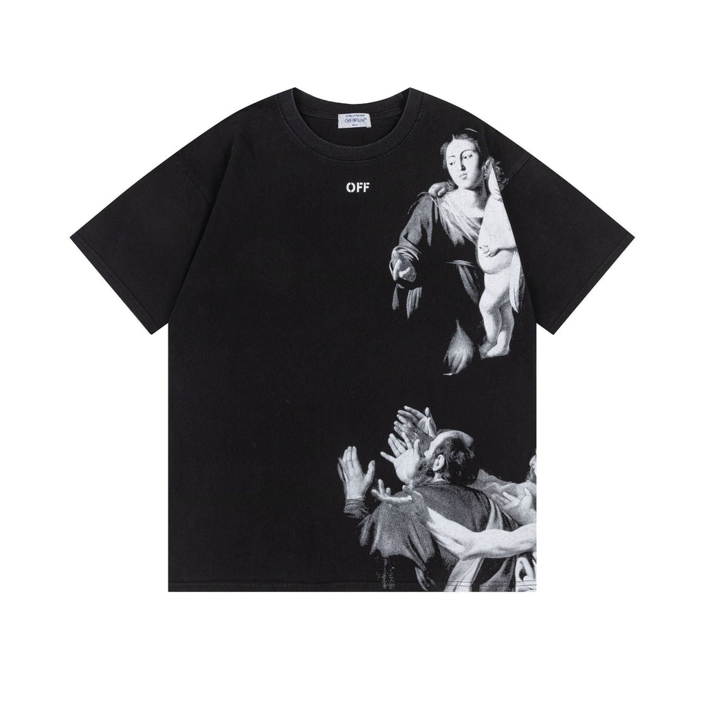 Off White T Shirts OW Madonna Oil Pattern Crew Neck Short Sleeves