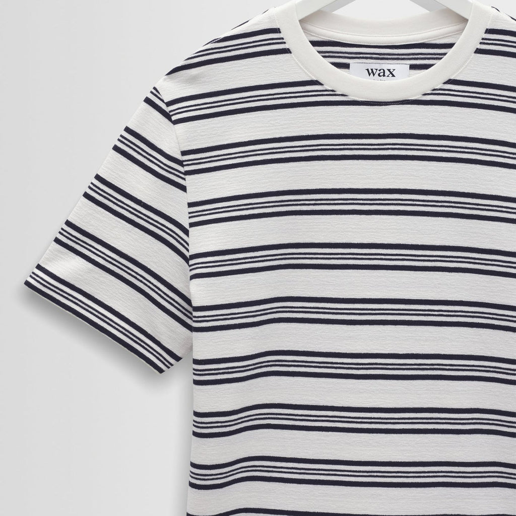 Wax London Dean SS Tee Textured Stripe: Ecru / Navy