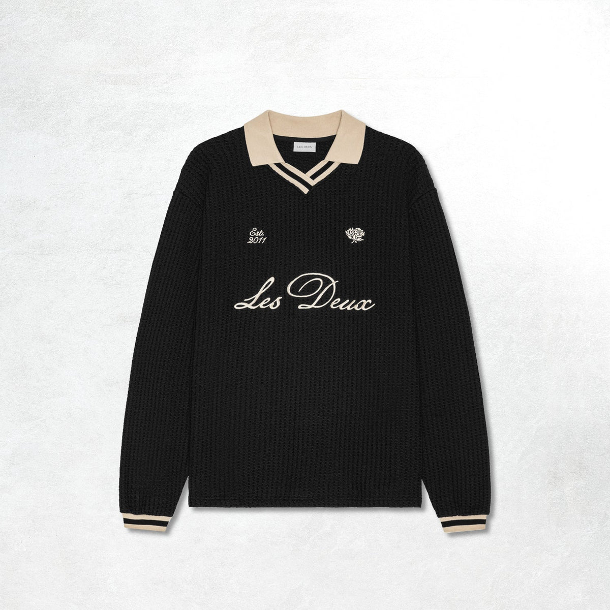 Les Deux Waffle Ls Football Jersey: Black