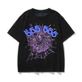 Sp5der Purple Spider Web & Blue "555 555" Graphic Black Short Sleeve T-Shirt
