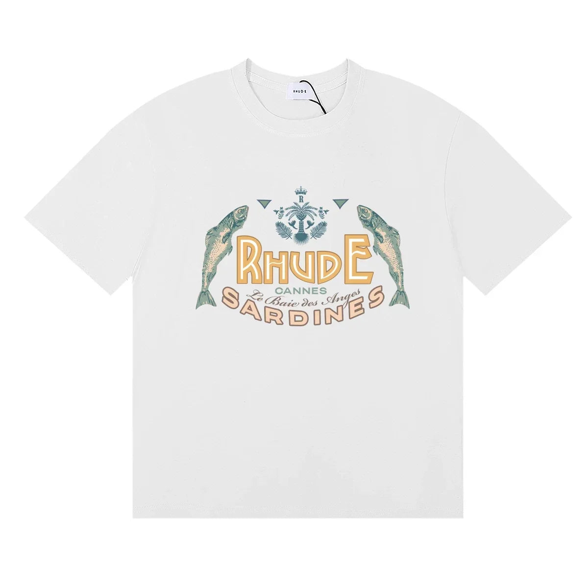 Rhude Cannes Sardines Fish Retro Nautical White Oversized T‑Shirt