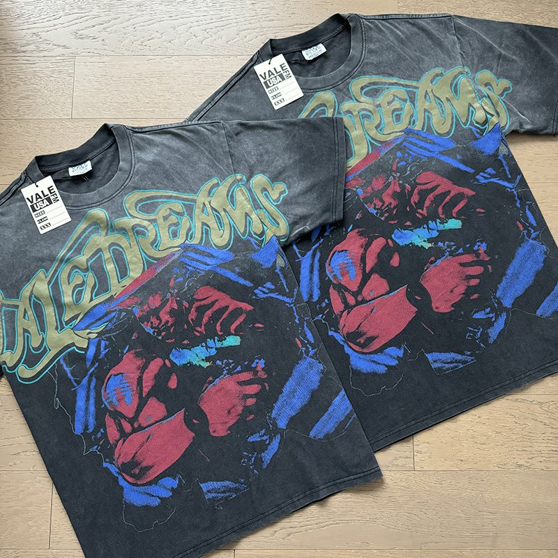 VALE USA Washed Black Front Graphic T-Shirt
