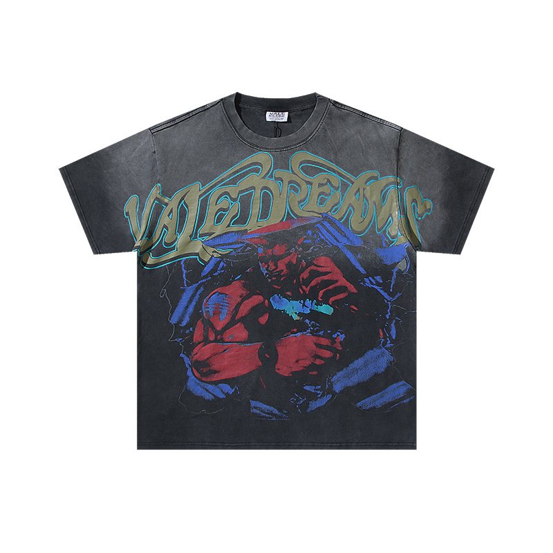 VALE USA Washed Black Front Graphic T-Shirt