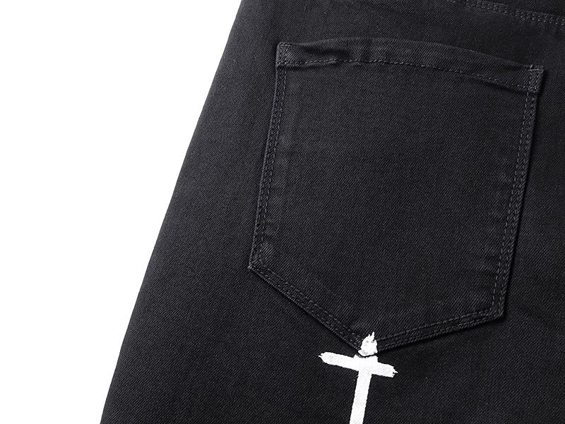R+A Black Cross Graphic Jeans