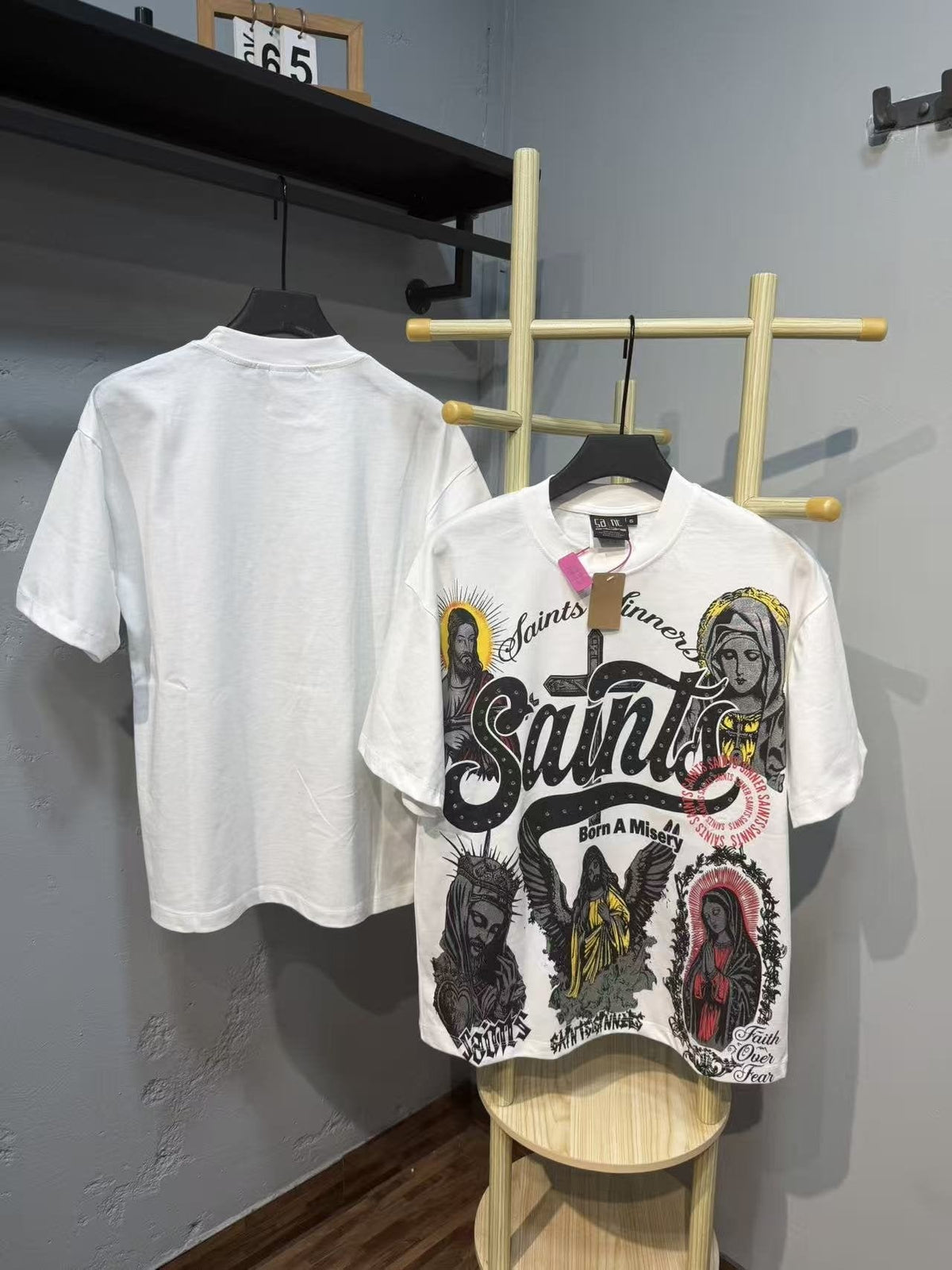 SAINT Rhinestone Religious Graphic T-Shirt