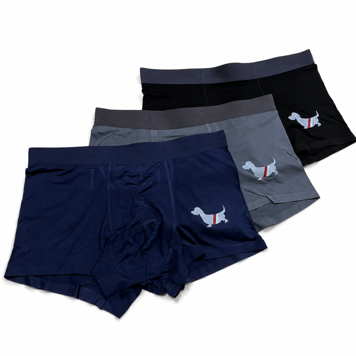 Thom Browne Style Men's Cotton Boxer Briefs with Signature Four-Bar Detail