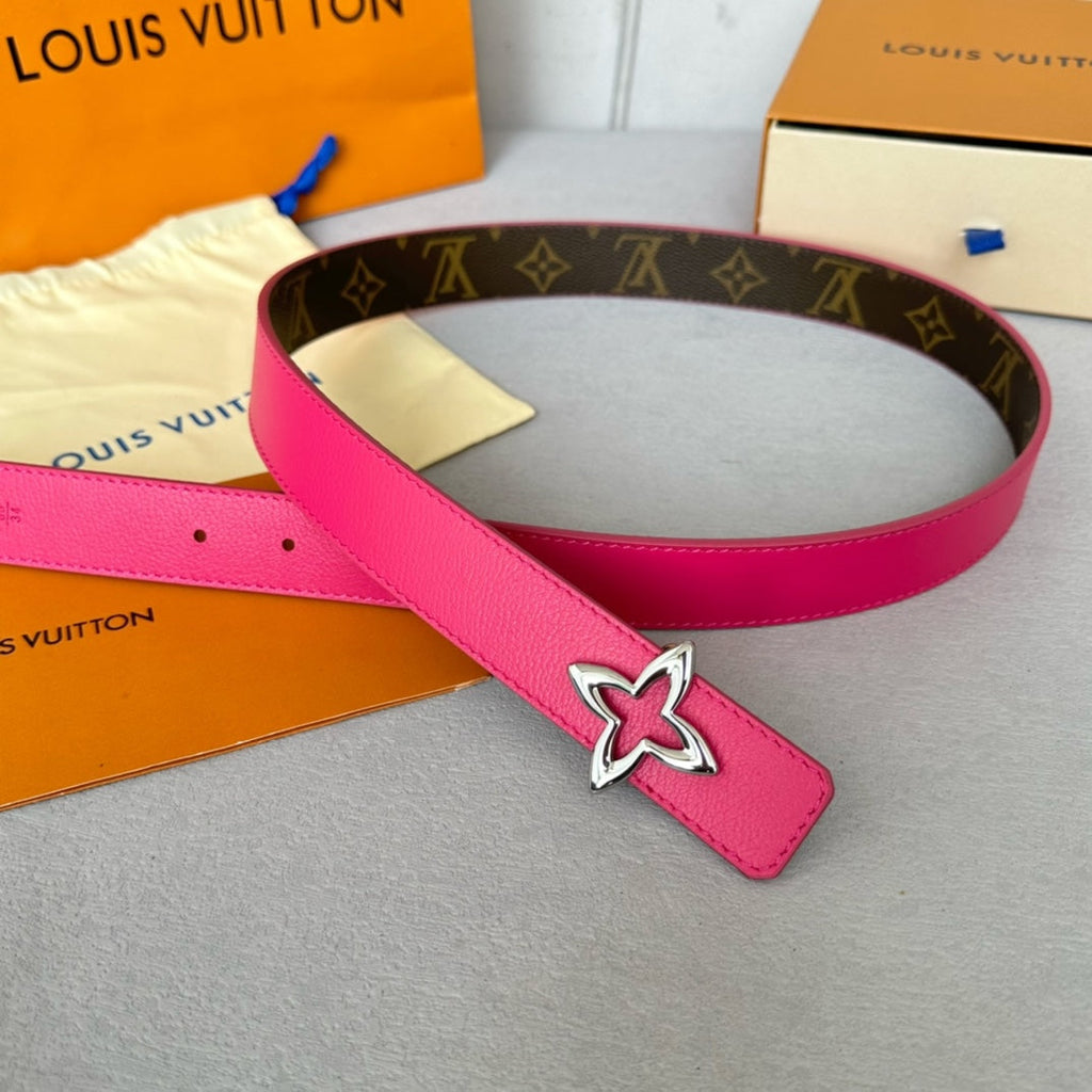 LOUIS VUITTON LV  MINI FLOWERGRAM 30MM REVERSIBLE BELT IN BRIGHT PINK CALFSKIN SILVER HARDWARE