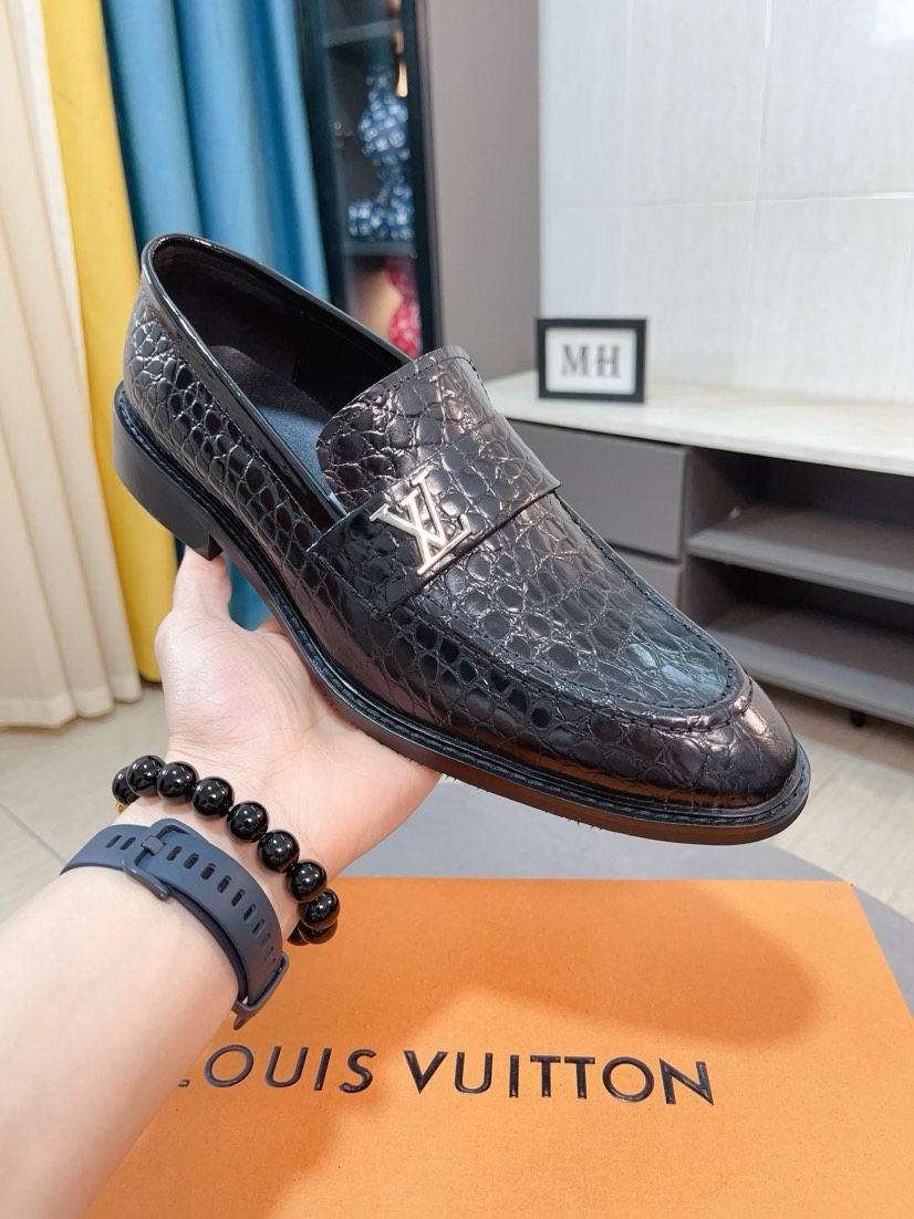 Louis Vuitton Black Embossed Loafers - Rounded Toe
