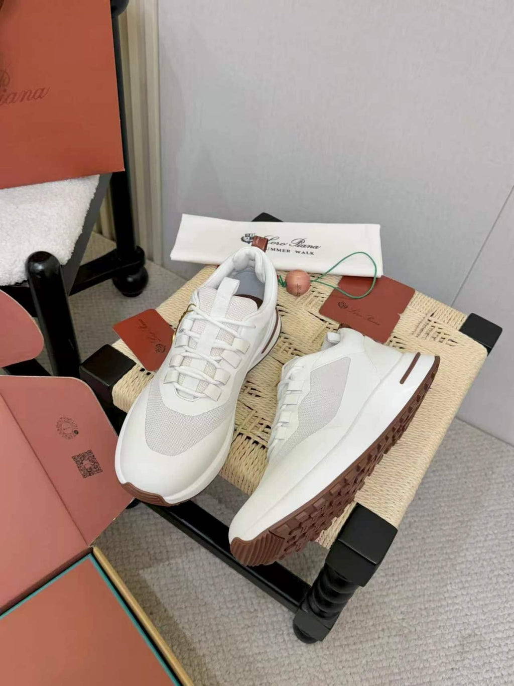 Loro Piana White and Gray Low-Top Sneakers
