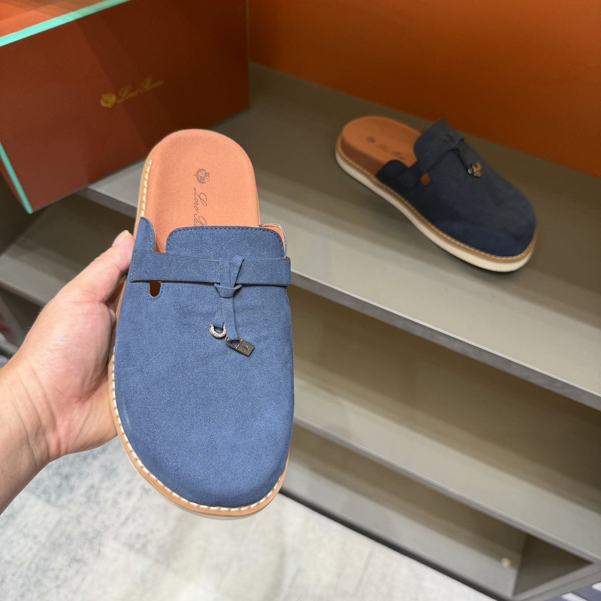 Loro Piana Navy Blue Slip-On Mule Loafers