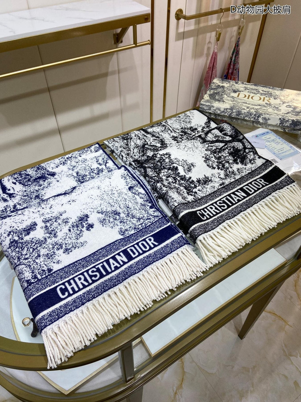 Dior Navy Toile Fringed Shawl