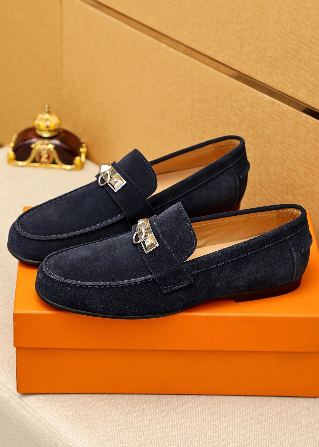 Hermès Suede-Finish Buckle Loafers