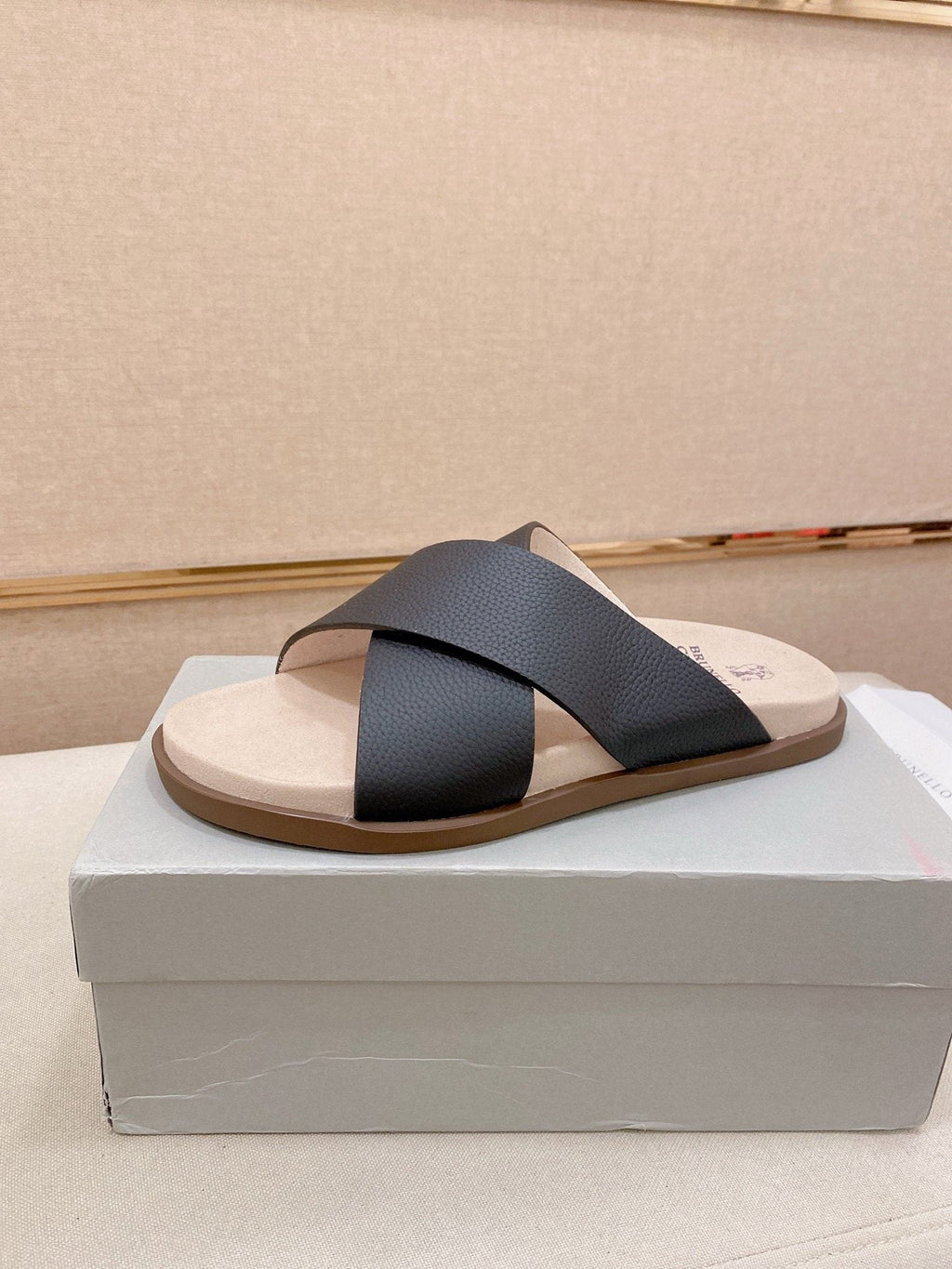 Brunello Cucinelli Men's Cross-Strap Slide Sandals - Open-Toe, Slip-On Design