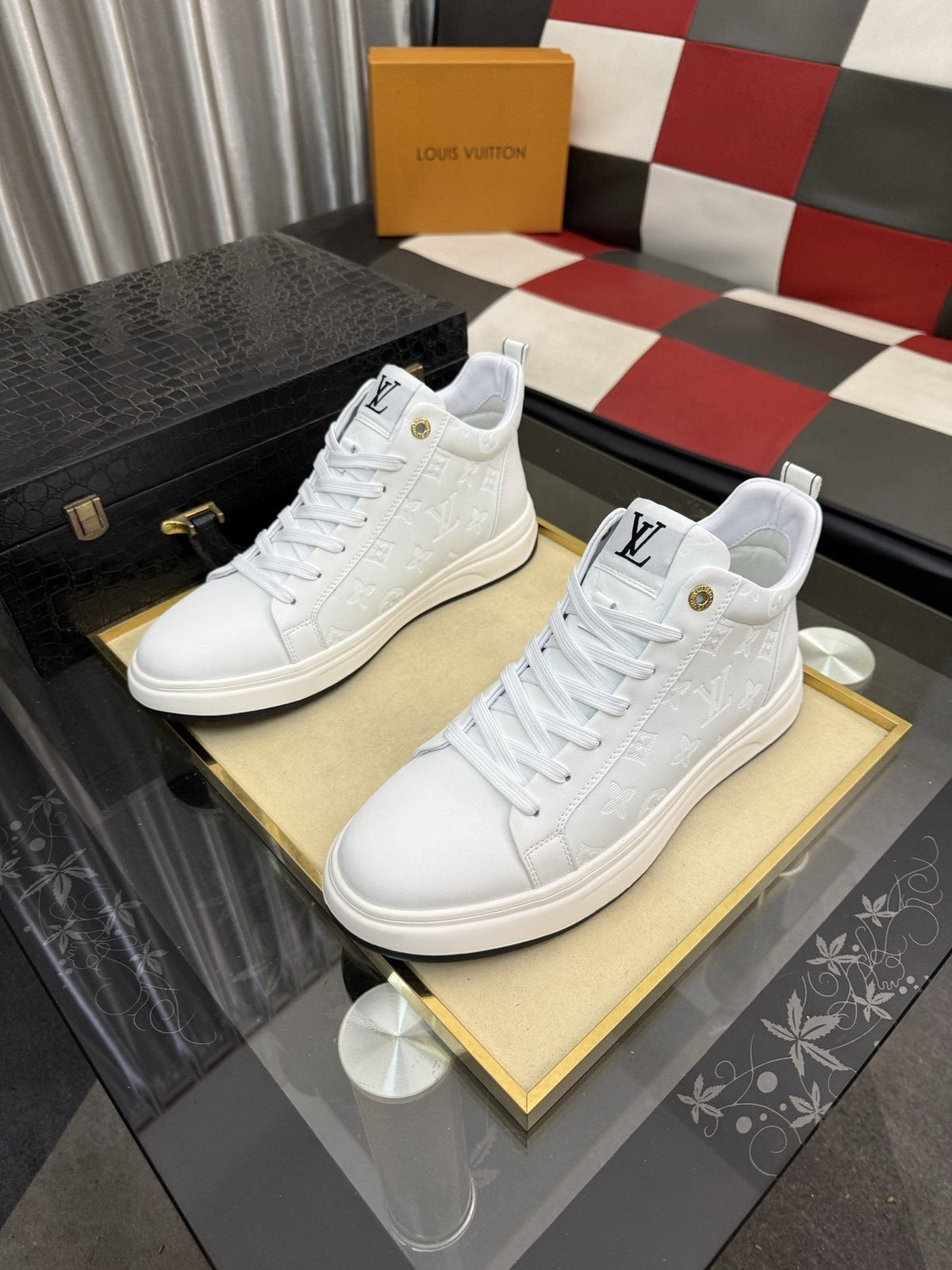 Louis Vuitton Embossed High-Top Sneakers