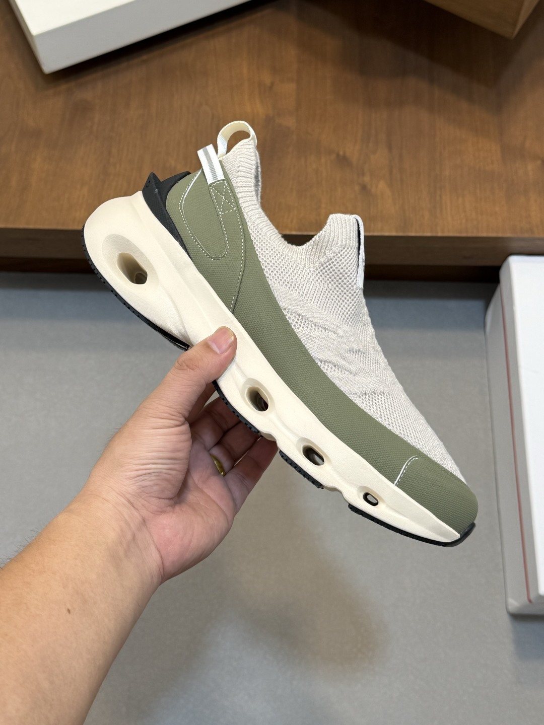 Moncler Men's Off-White Slip-On Sneakers