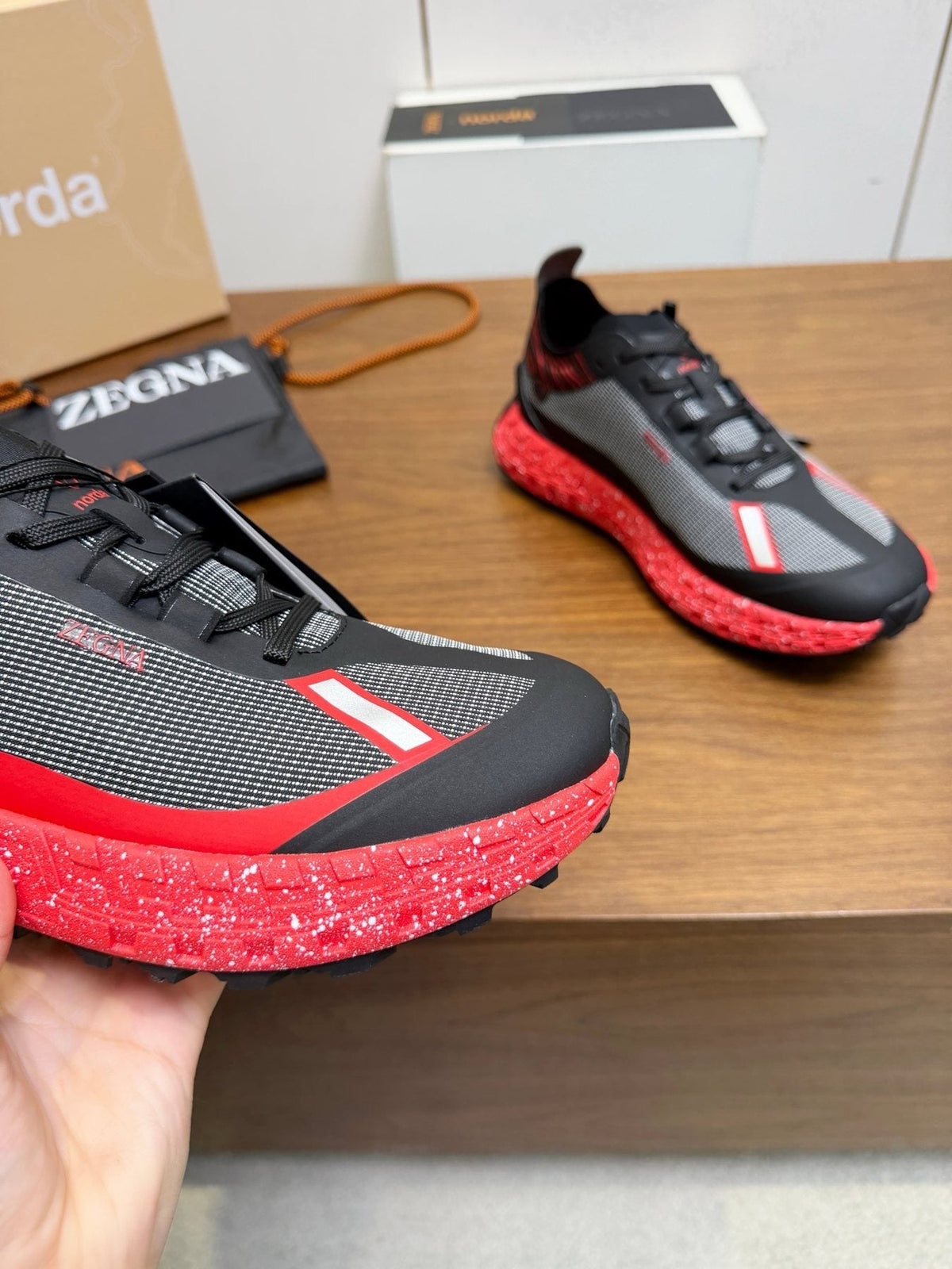 Zegna Black Contrast Lace-Up Athletic Shoes