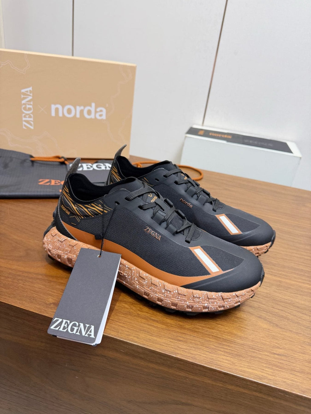 Zegna Black Contrast Lace-Up Athletic Shoes