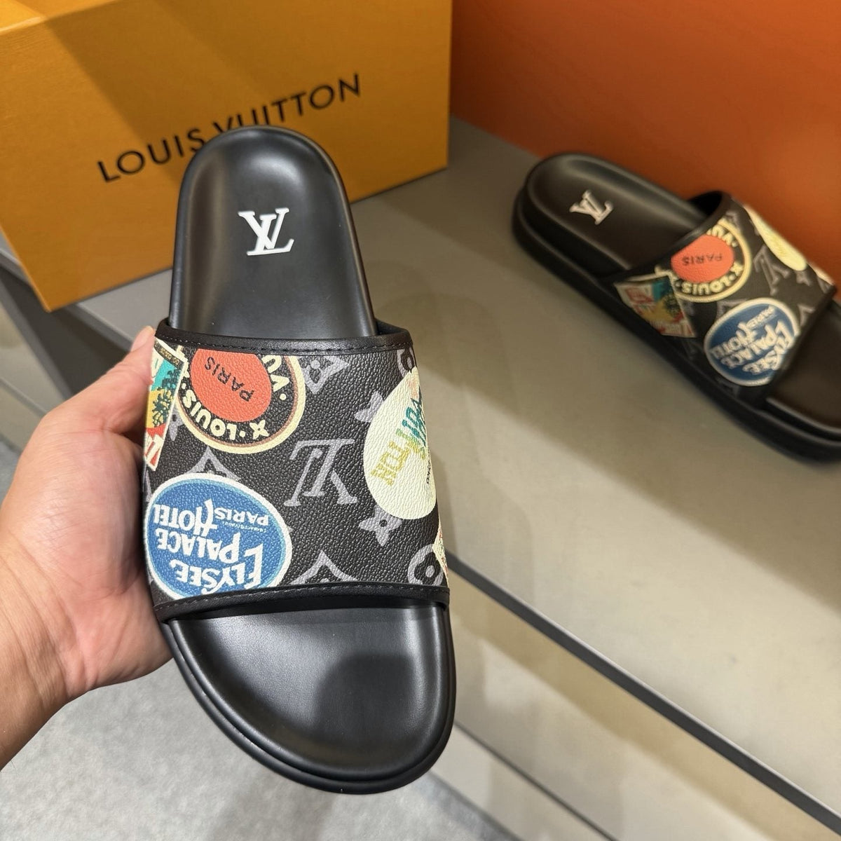 Louis Vuitton Graphic Strap Slide Sandals - Slip-On Construction