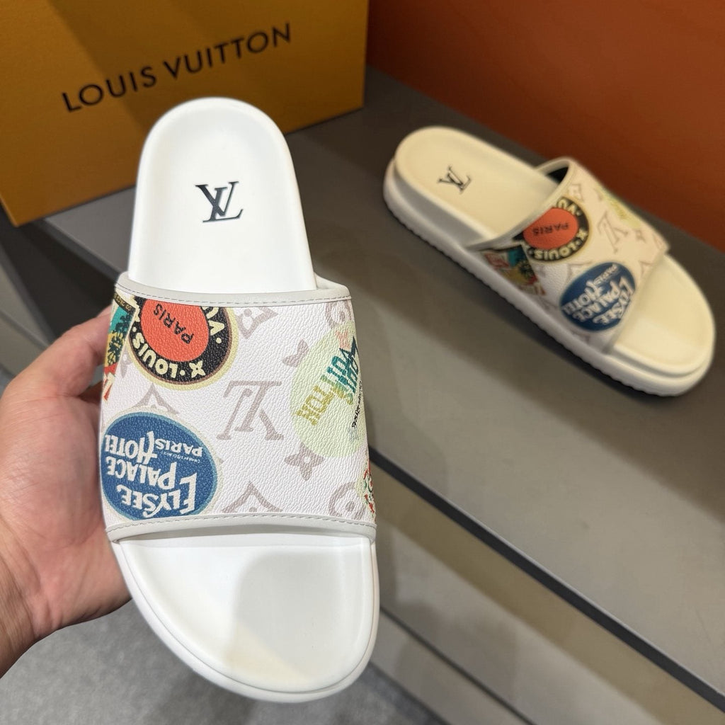 Louis Vuitton Graphic Strap Slide Sandals - Slip-On Construction