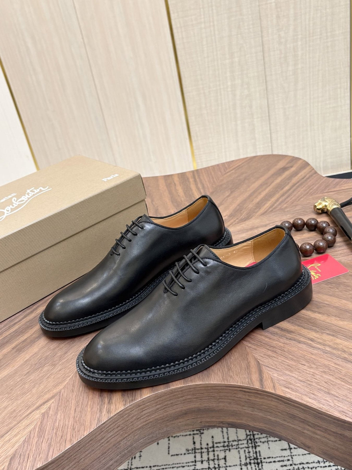 Christian Louboutin Black Lace-Up Dress Shoes with Red Outsole