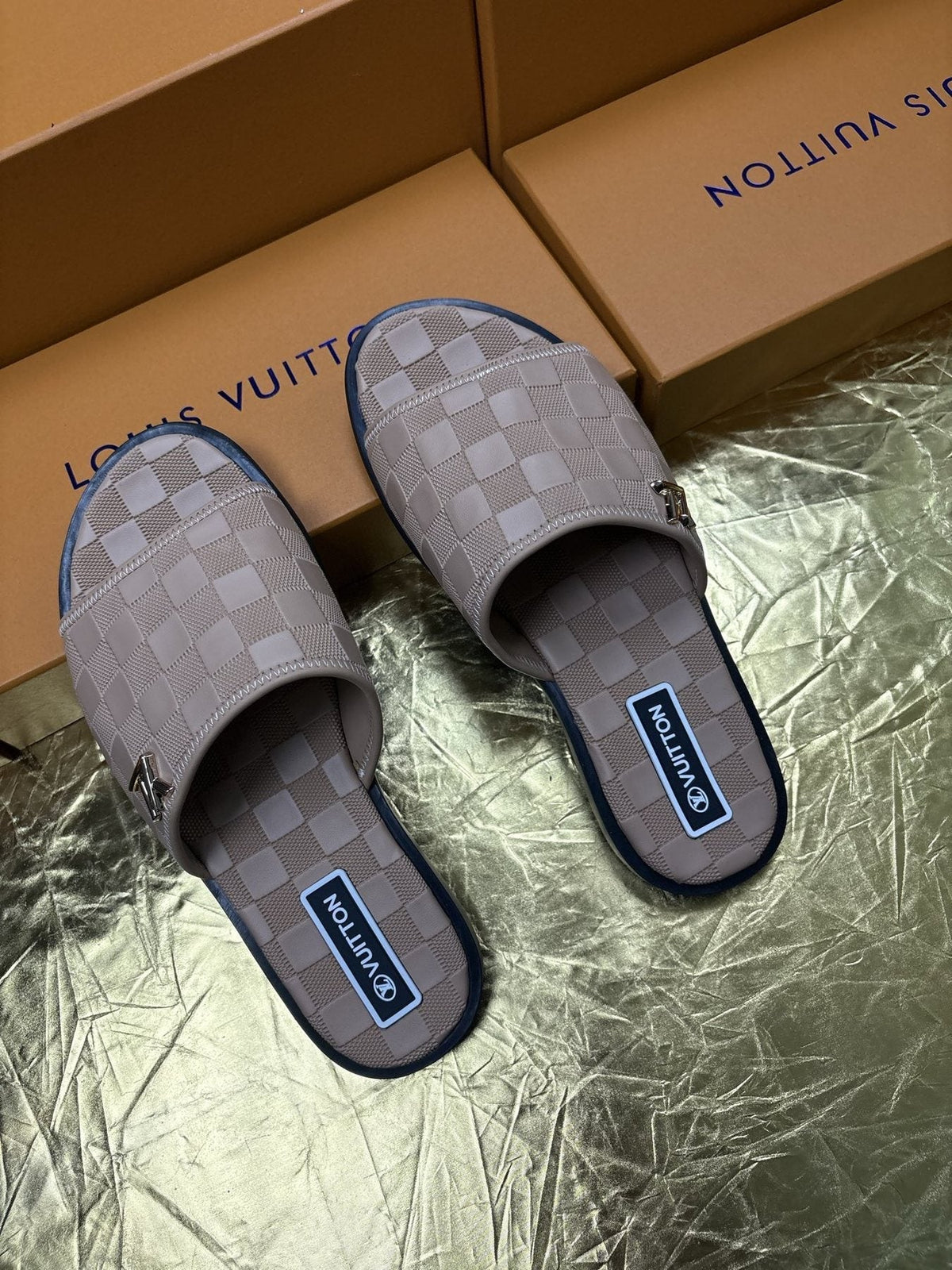 Louis Vuitton Checker-Pattern Slide Sandals