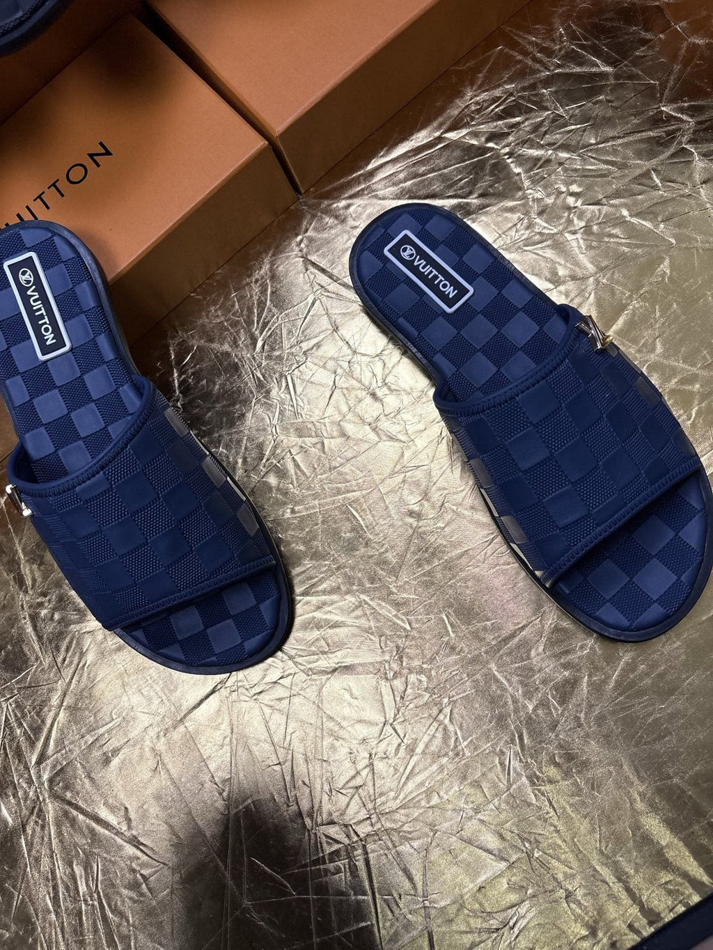 Louis Vuitton Checker-Pattern Slide Sandals