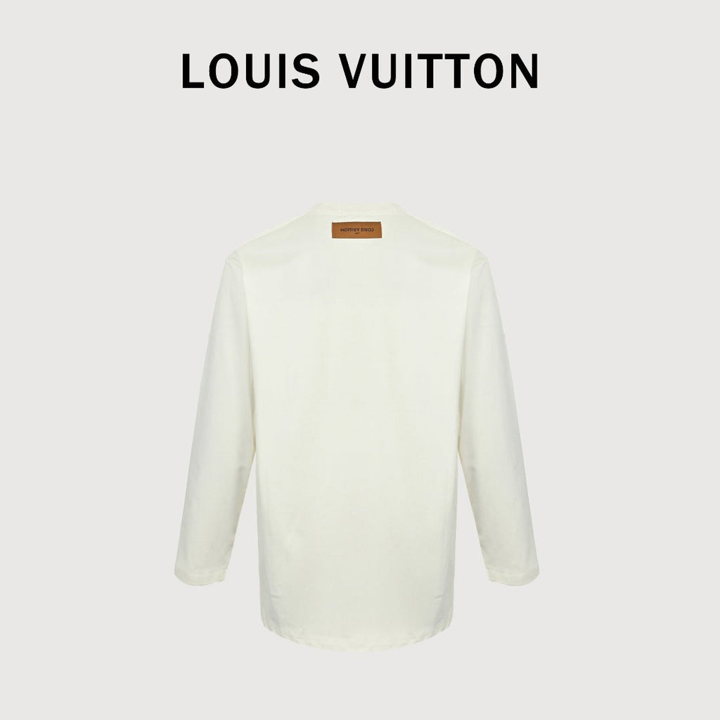 Louis Vuitton 25FW Hem Four-Leaf Clover Ink Splash Print Long Sleeve T-Shirt White