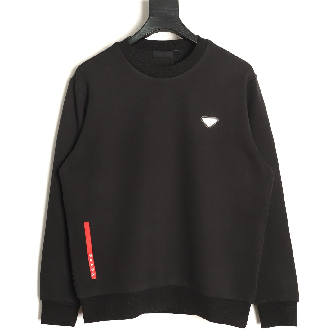 Prada Black Triangle-Detail Crewneck Sweatshirt with Red Silicone Trim