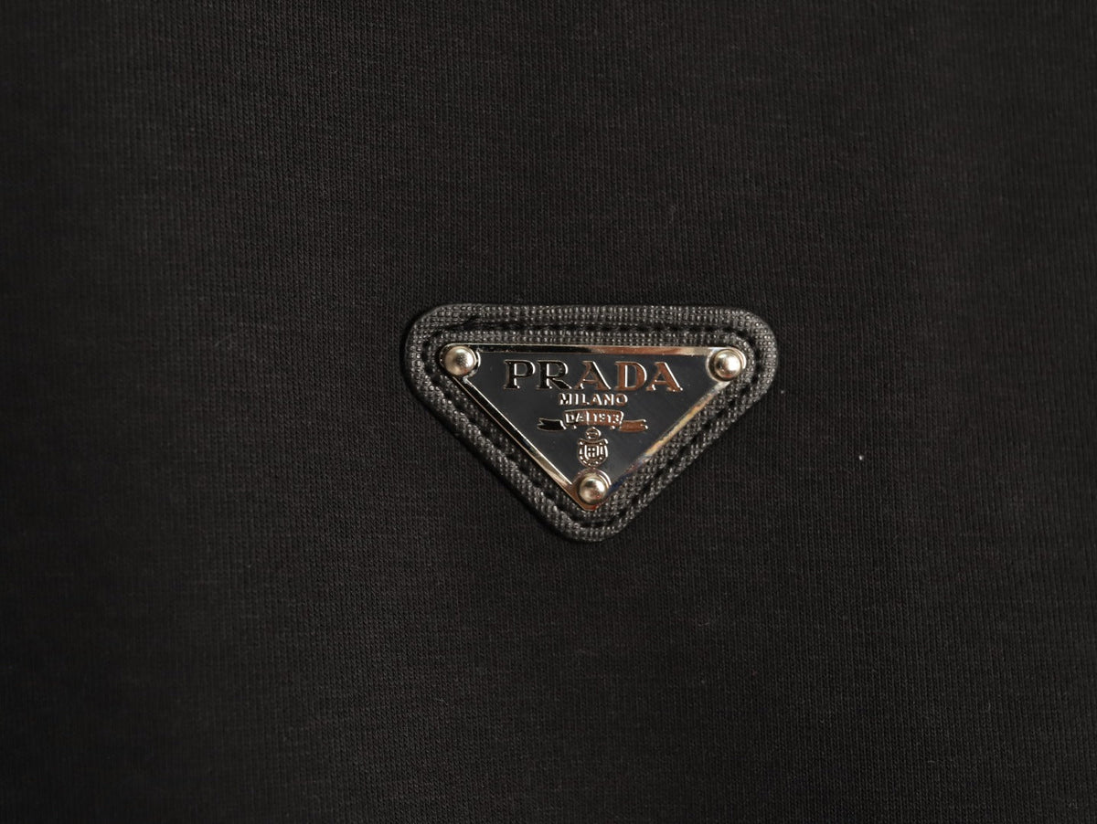 Prada Black Triangle-Detail Crewneck Sweatshirt with Red Silicone Trim