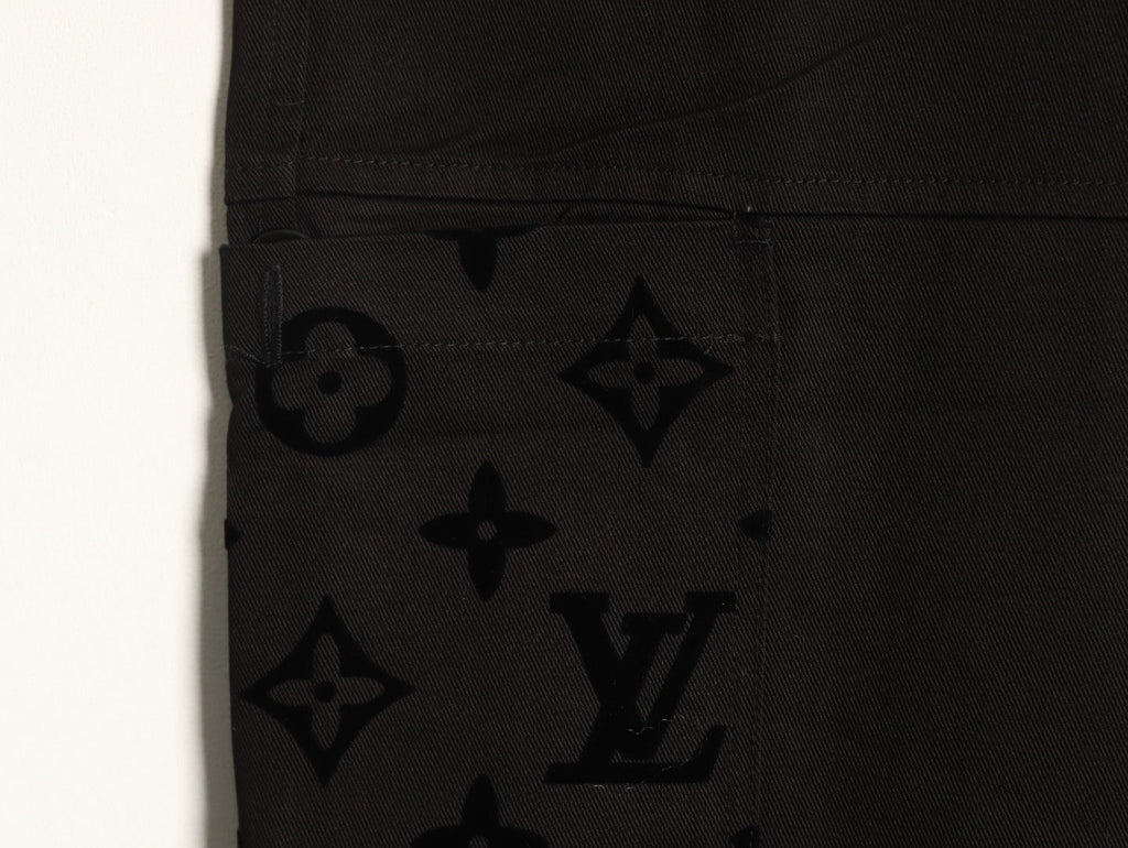 Louis Vuitton Panelled Flocked Denim Trousers - Black