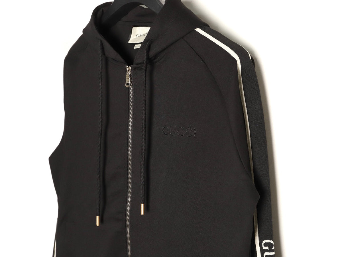 Gucci Lettering-Trim Hooded Zip Jacket - Black